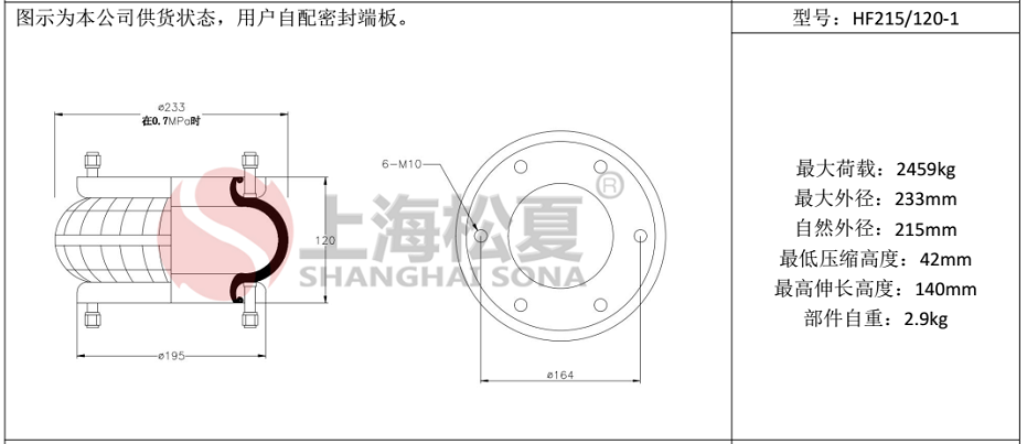 HF215/120-1法蘭式橡膠空氣彈簧，糾偏氣囊